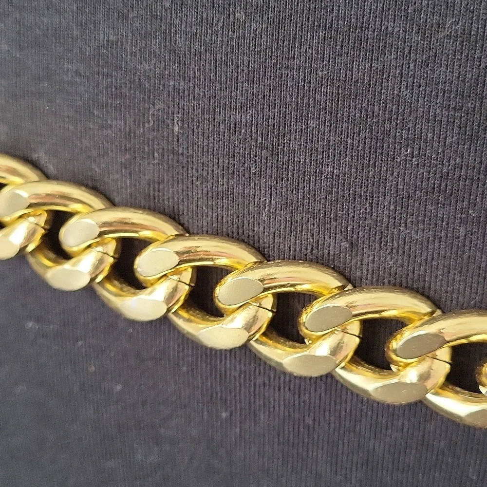 Women's Gold Tone Wide Cuban Link Chain Belt 42" end to end 3/4" width - Picture 2 of 11
